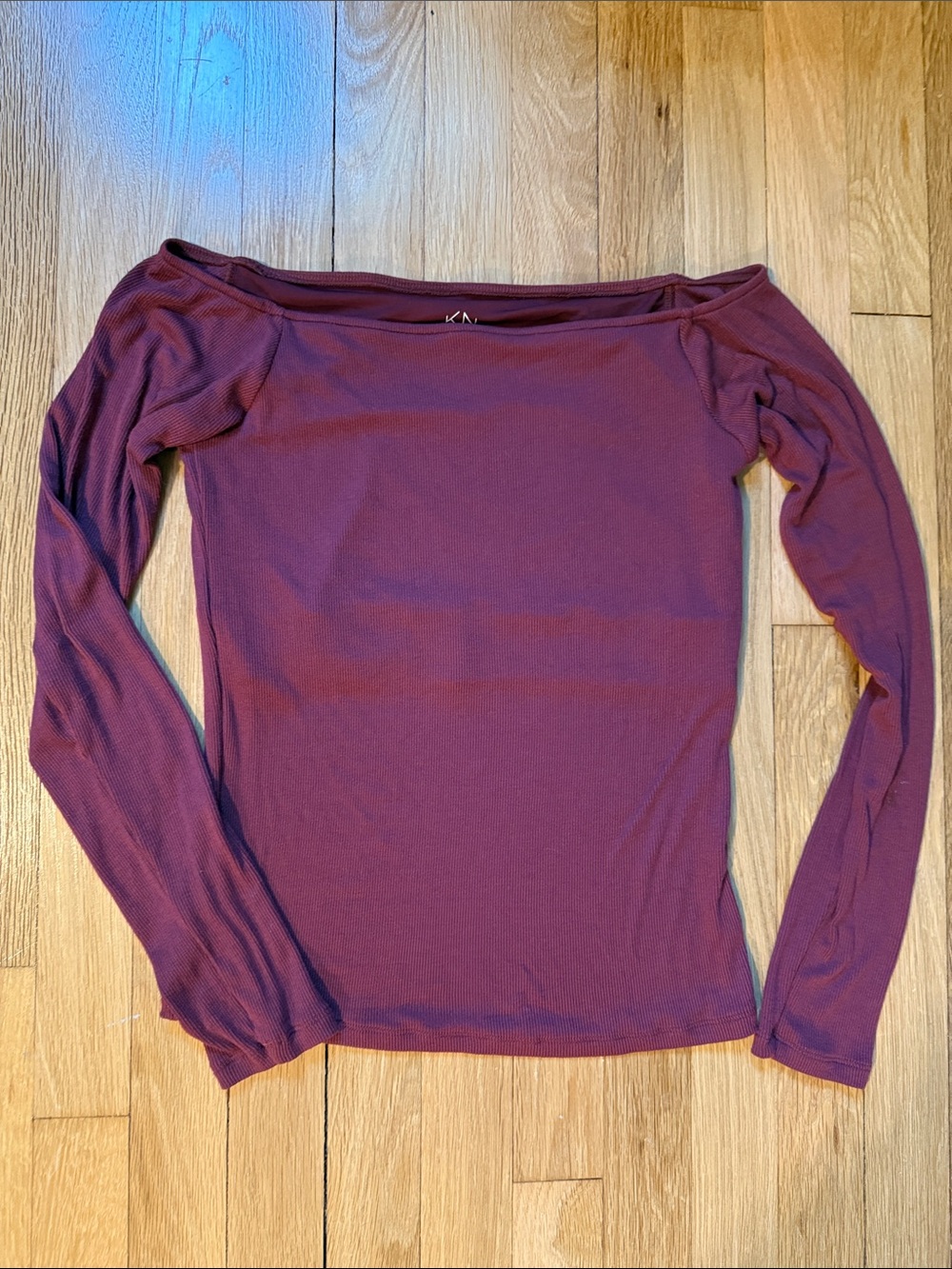 Klassy Network Off-Shoulder Long Sleeve Top in Plum